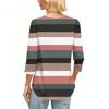 Women's Fashion Casual Striped Print T-shirt Top With Round Neck And Seven Cuff Sleeves