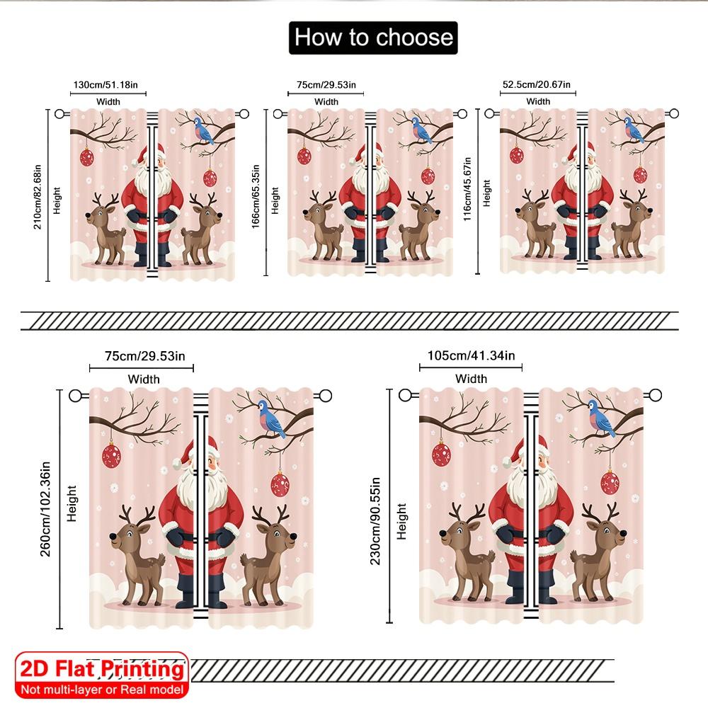 2pcs 2D Flat Printing Christmas Window Drapes Santa Claus Reindeer Christmas Celebration Polyester Without Electricity Party
