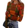 Women's Slim Fit Long Sleeve Neck T-Shirt with Leaf Print and Thumb Holes for Casual Everyday Wear