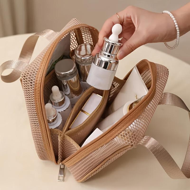 [Lightweight Travel] Chic White Mesh Cosmetic Bag | Breathable, Lightweight | Travel Organizer for Women