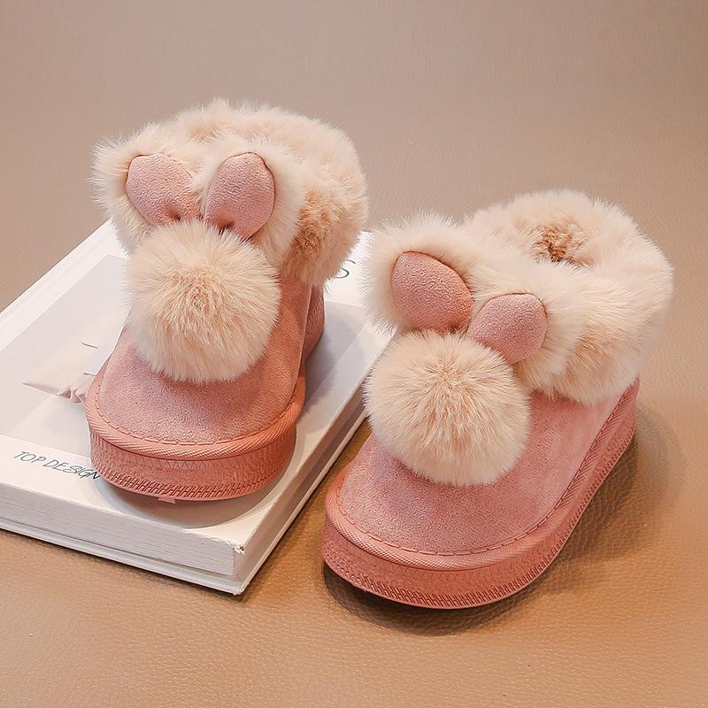 Girls snow boots large cotton warm children's cotton shoes 2025 new winter piled thickened cotton boots girls fluffy shoes