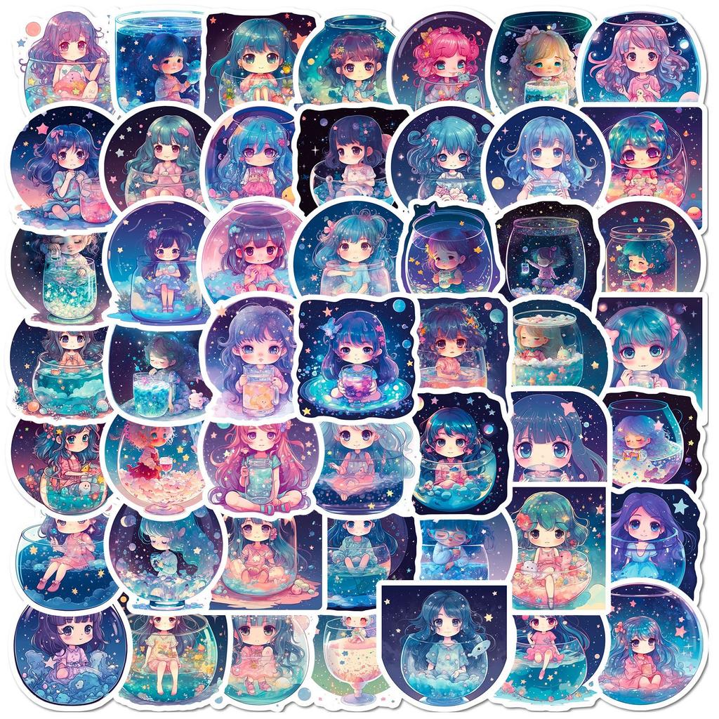 50 Starry Sky Girl Graffiti Stickers New Product Starry Sky Moonlight Moonlight Water Cup Mobile Girl DIY