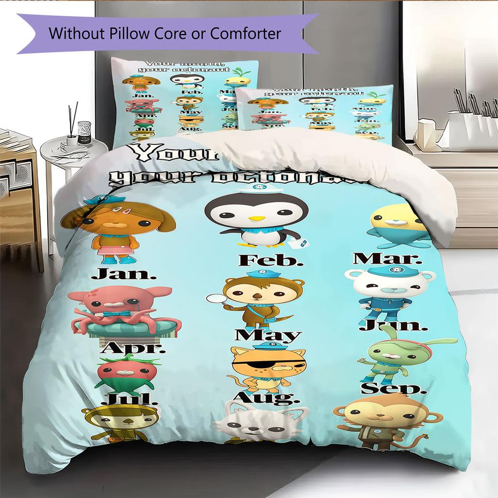 Octonauts Power Bedding Quilt Set Quilt Cover Pillowcase Home Decoration Birthday Gift (1 * duvet cover + 2 * pillowcase, without core)