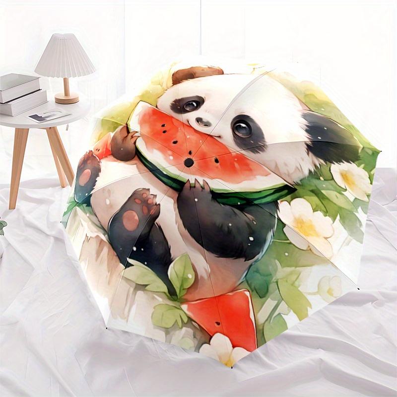 1pc Panda Eating Watermelon Automatic Opening and Closing Umbrella - Lightweight 3-Fold Design, Suitable for Fans, Travel, Daily Use - Official Produc