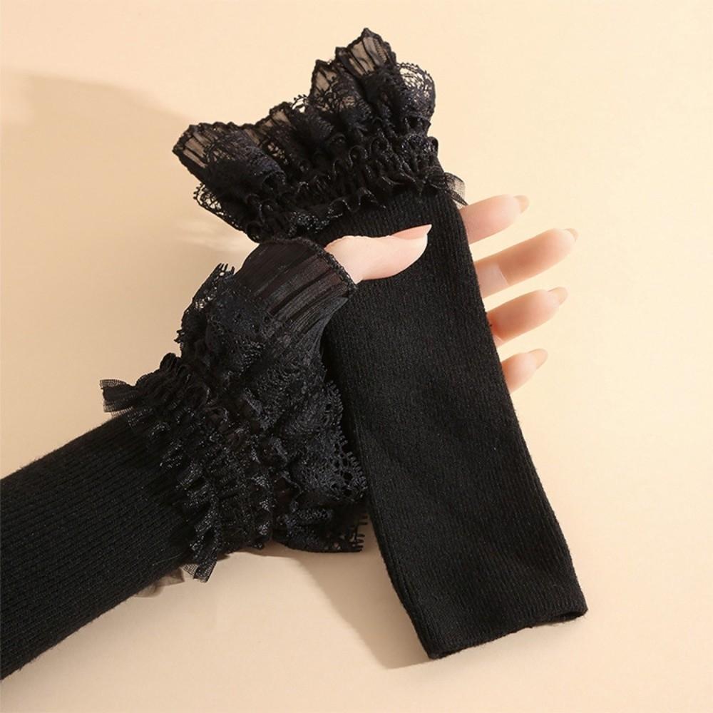 Lace Ruffles Lace Sleeves Long Elastic Lolita Cuffs Vintage Arm Covers for Women