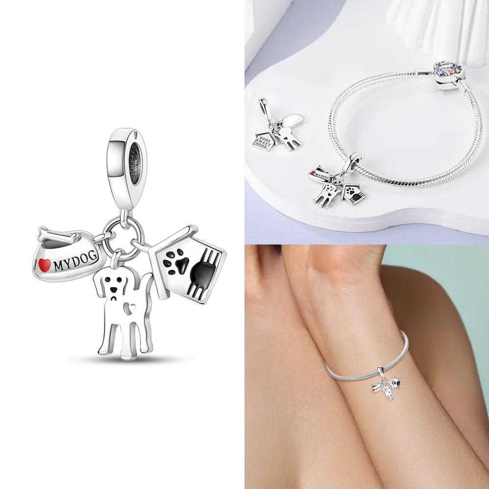 Copper Original Charms Love Heart Dog Cat Paws Pendant Beads Fit Mula Bracelet Diy Jewelry For Women Gift