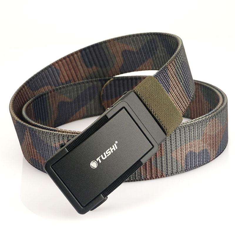 

Новый мужской ремень для поездок на работу с автоматической пряжкой из нейлона, универсальный двухслойный толстый ремень для отдыха на природе 120cm