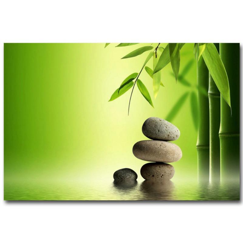 ZEN Poster Stone Bamboo Water Drops Green Leaf Still Life Meditation Wall Art Picture Canvas HD Print Buddha Home Decor Painting