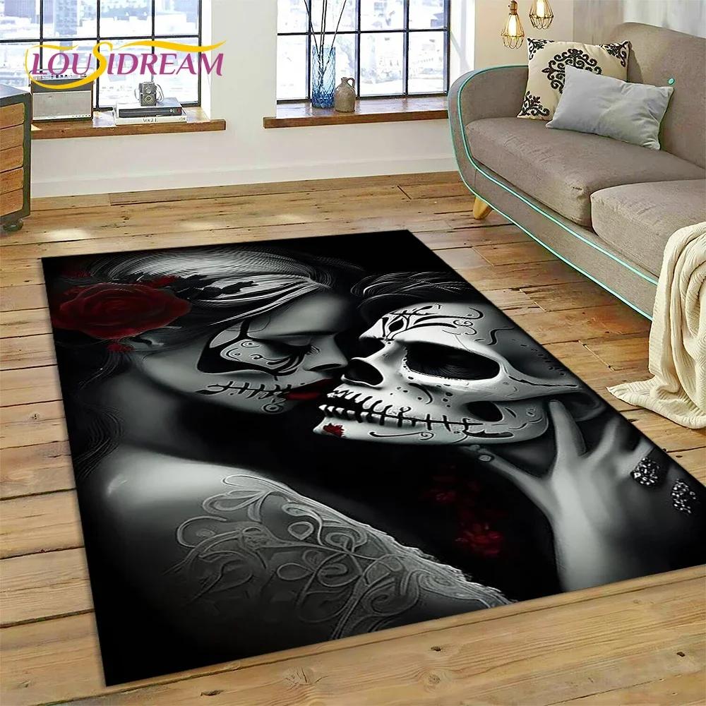 Skull Dead Girl Gothic Horror Female Rose Carpet Rug for Bedroom Living Room Home Sofa Decoration,Kid Game Large Decor Floor Mat