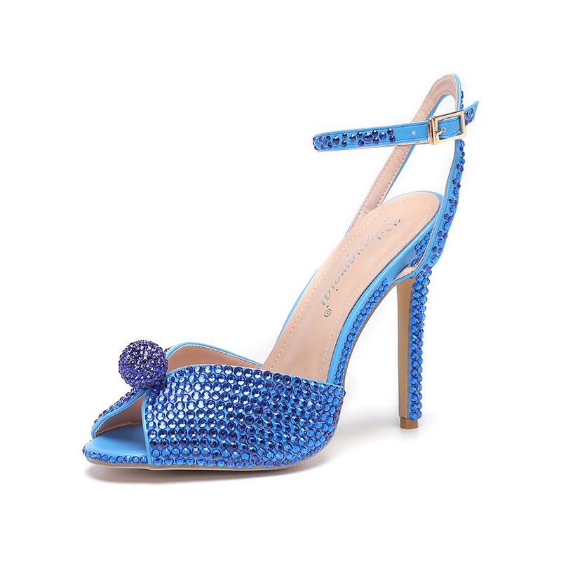 Fashion 2025New Style Rhinestone Sequined Peep Toe Women Gladiator Sandals Summer Elegant High Heels Crystal Wedding Banquet Bridal Shoe