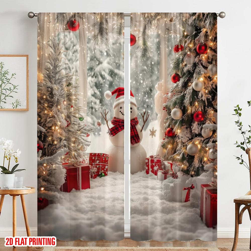 2pcs,2D Plane Printing Curtains Snowy Celebration Durable Polyester (without Rod) Holiday Perfect for Living Room & Office Decor