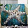 1pc Sdoo Flannel Blanket - Creative Sea Star Print, Soft Warm Cozy All-Season Throw for Sofa Bed Car Office Camping, Retro Style