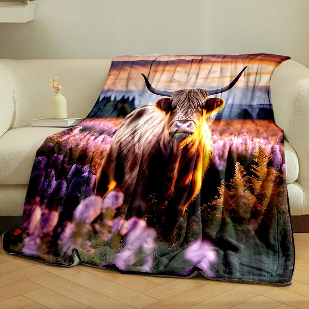 Highland Cow In Lavender Field Print Blanket Soft and Cozy Perfect for the Living Room Bed Sofa or a Nap,gift