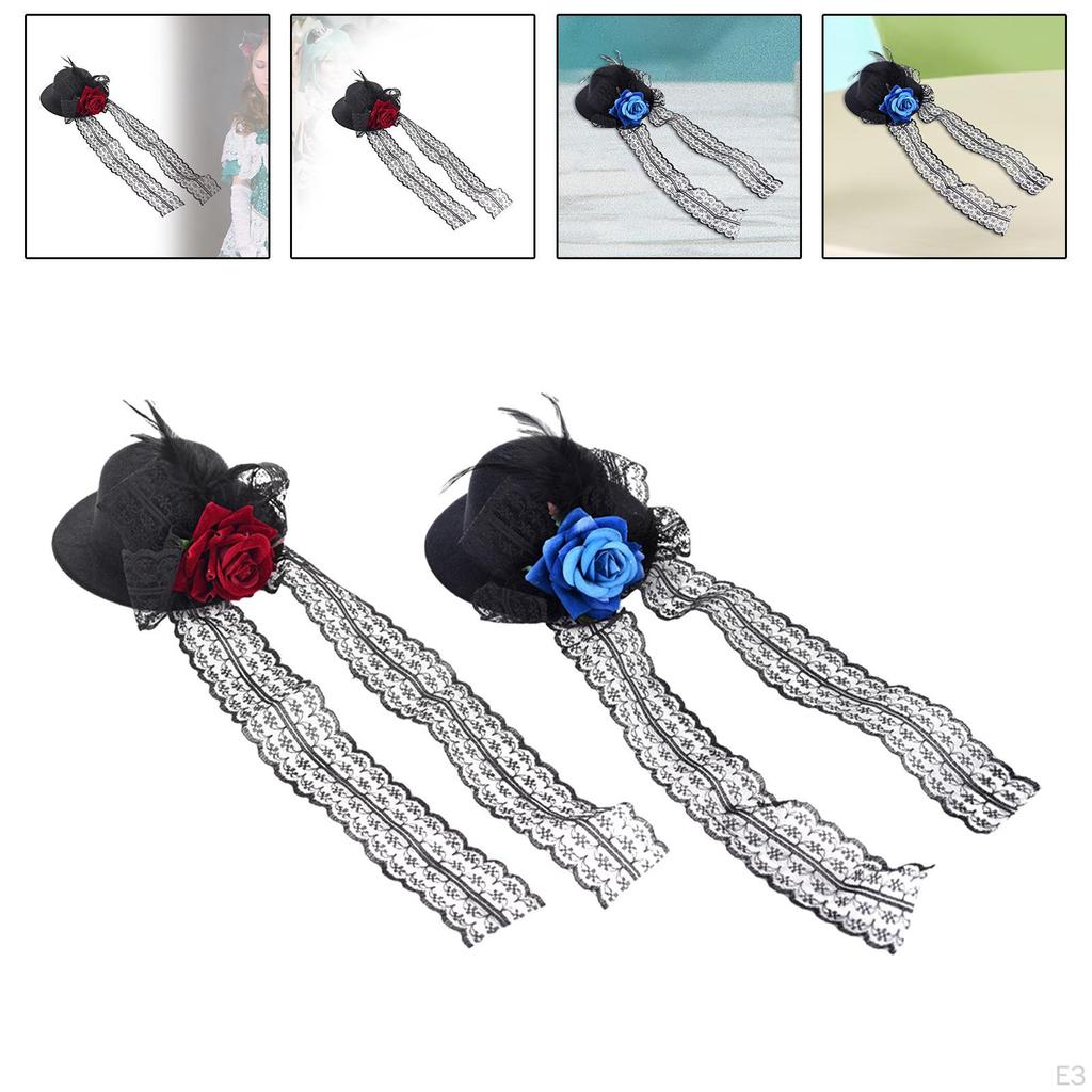 Steampunk Mini Top Hat Costume Gothic Rose Hair Clip Headwear for Cocktail Dance Party Halloween