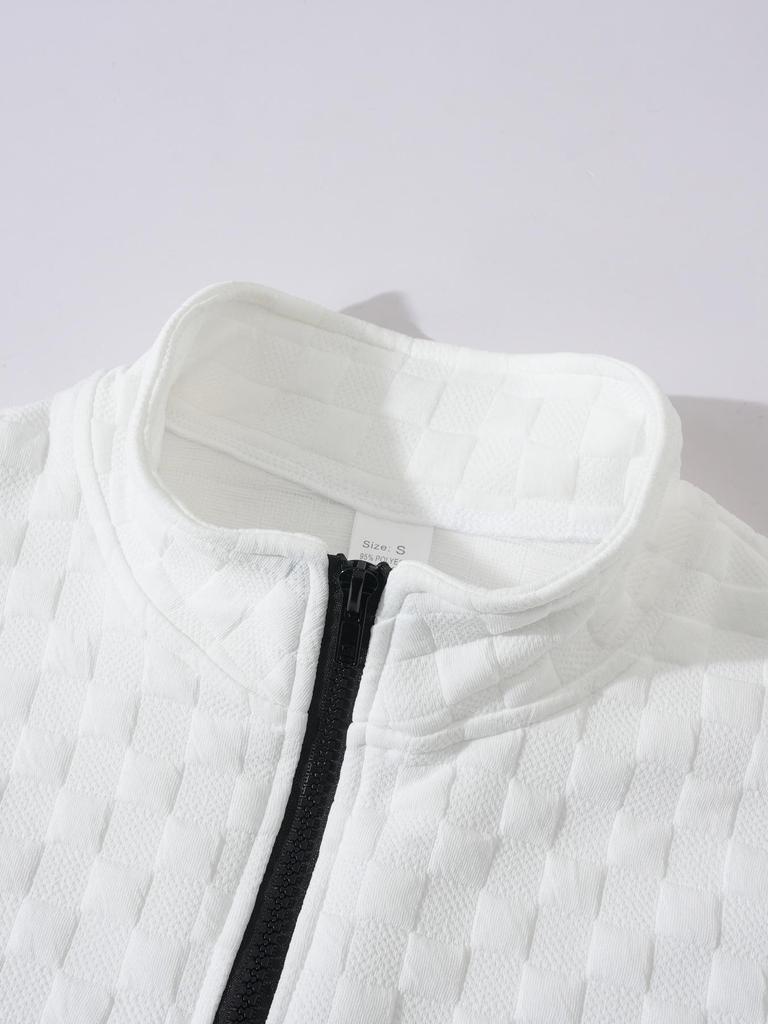 Men's Tactical Fleece Plaid Zipper Hoodie with Stand Collar