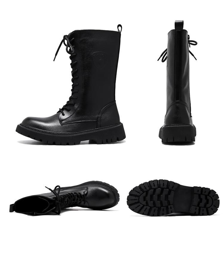 Fashion Men's High-Top Genuine Leather Boots British Style Casual Riding Boots Fashionable Motorcycle Boots Thick Sole Zipper Work Shoes