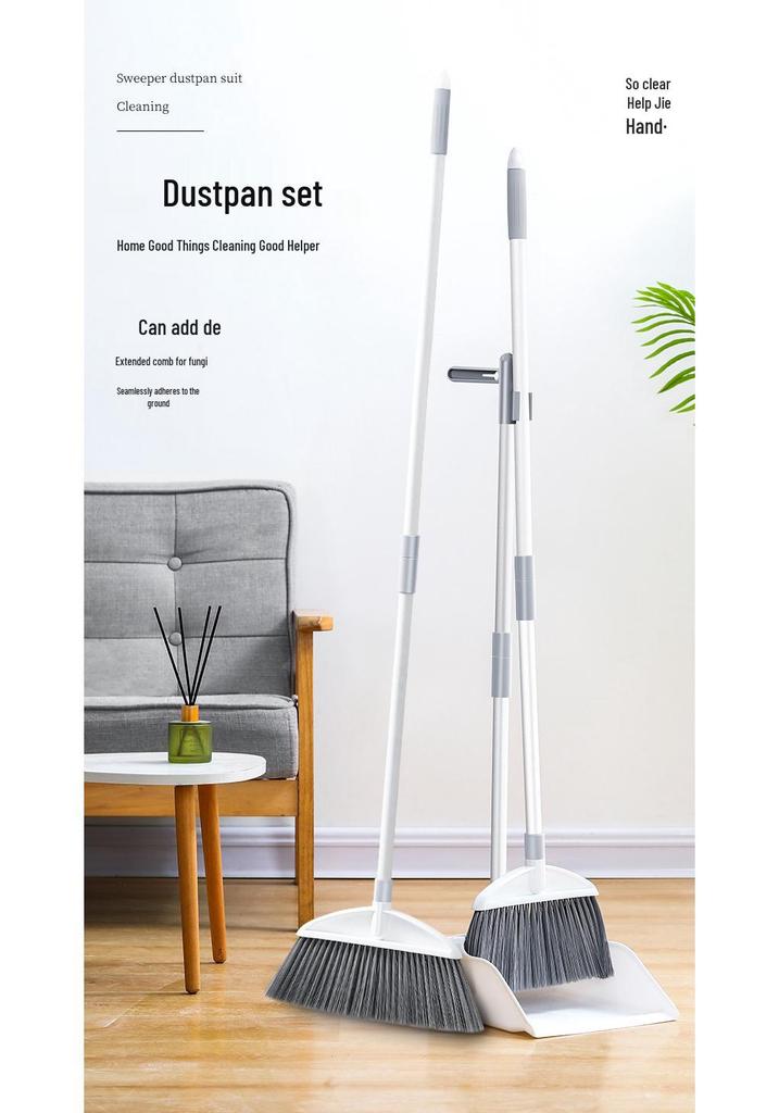 Soft Bristle Indoor Broom and Dustpan Set for Hair and Floor Sweeping