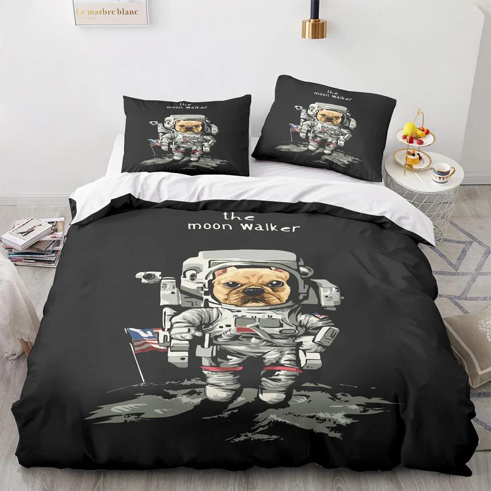 3D Astronaut King Queen Duvet Cover Cartoon Galaxy Universe Bedding Set for Boys Girls Outer Space Soft 2/3pcs Quilt Cover