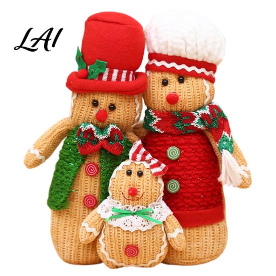 Knitted Fabric Holiday Decor Christmas Plush Gingerbread Man Figures with Hat Scarf Cute Stuffed Family Soft Textured Figurines of 3 Ornament