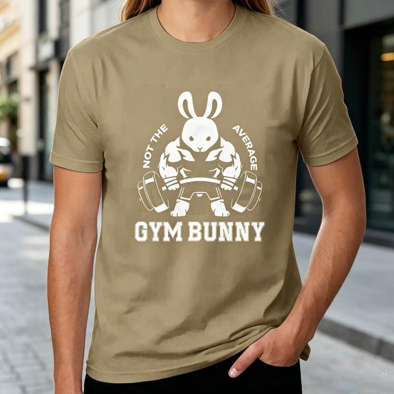 Funny Gym Bunny Graphic T Shirt Unisex Unisex Fitness Workout Tee 100 Cotton with Muscle Rabbit Print Casual Short Sleeve Top