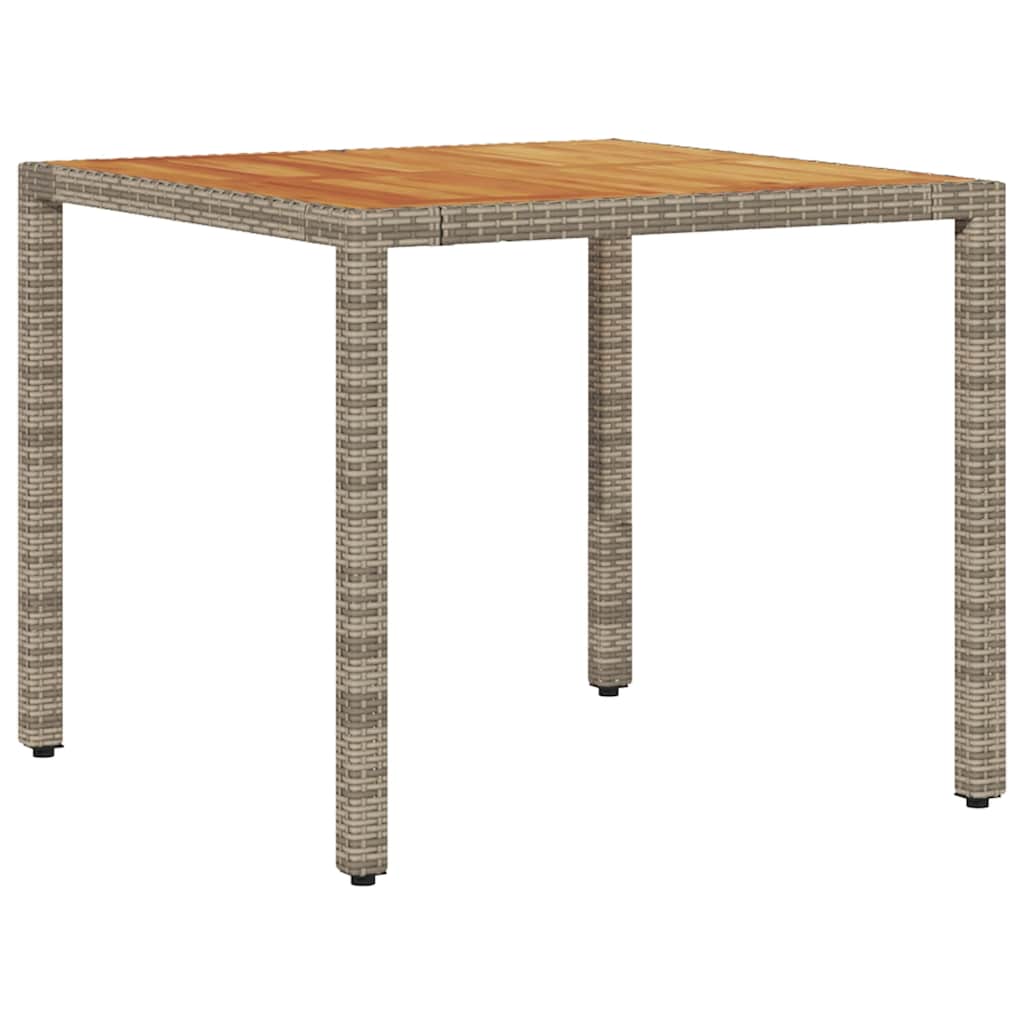 Garden Table with Acacia Wood Top Grey 90 x 90 x 75 cm Poly Rattan
