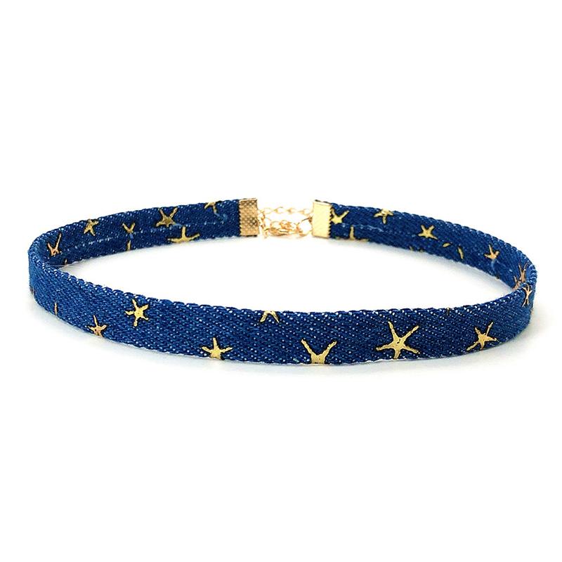 Trendy Blue Denim Gothic Goth Punk Star Choker Necklace Personality Vintage Clavicle Chain For Women  Jewelry Accessories