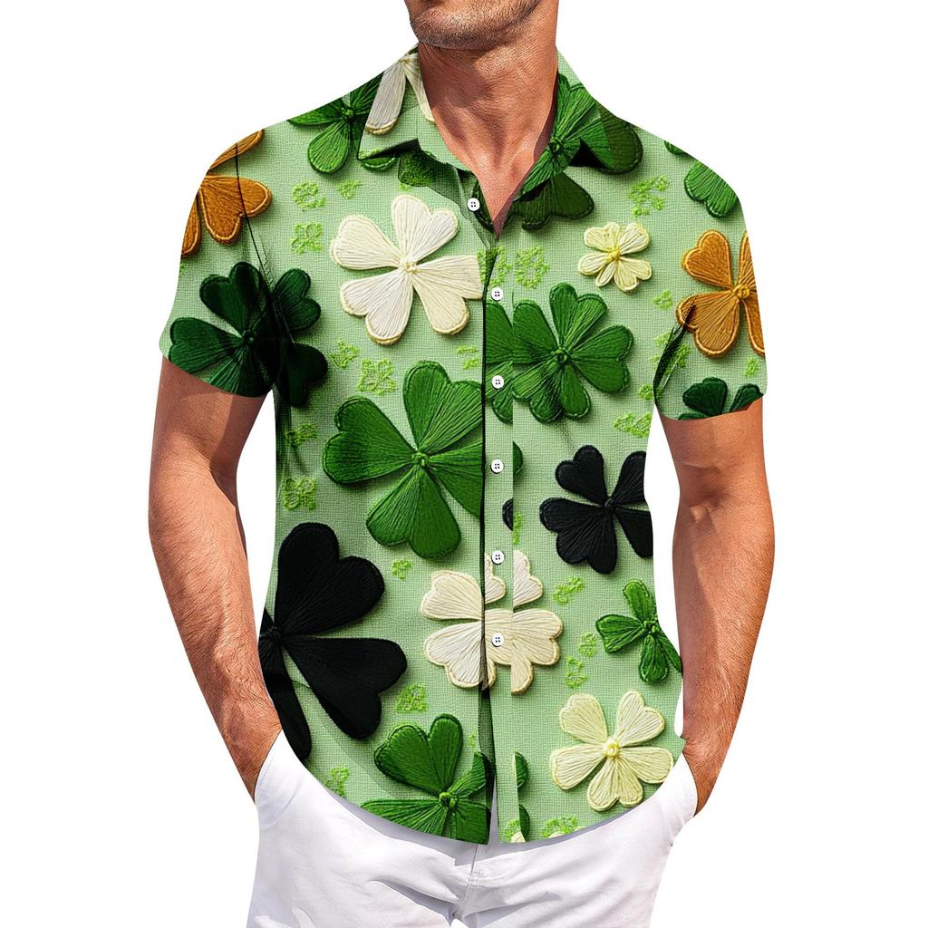 Men's Casual Short-sleeved Shirt Slim Fit Stylish Men's St. Patrick Print