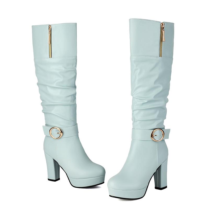 Női magas sarkú csizma őszi-téli új vízálló asztali vastagsarkú nagy méretű közepes csizma