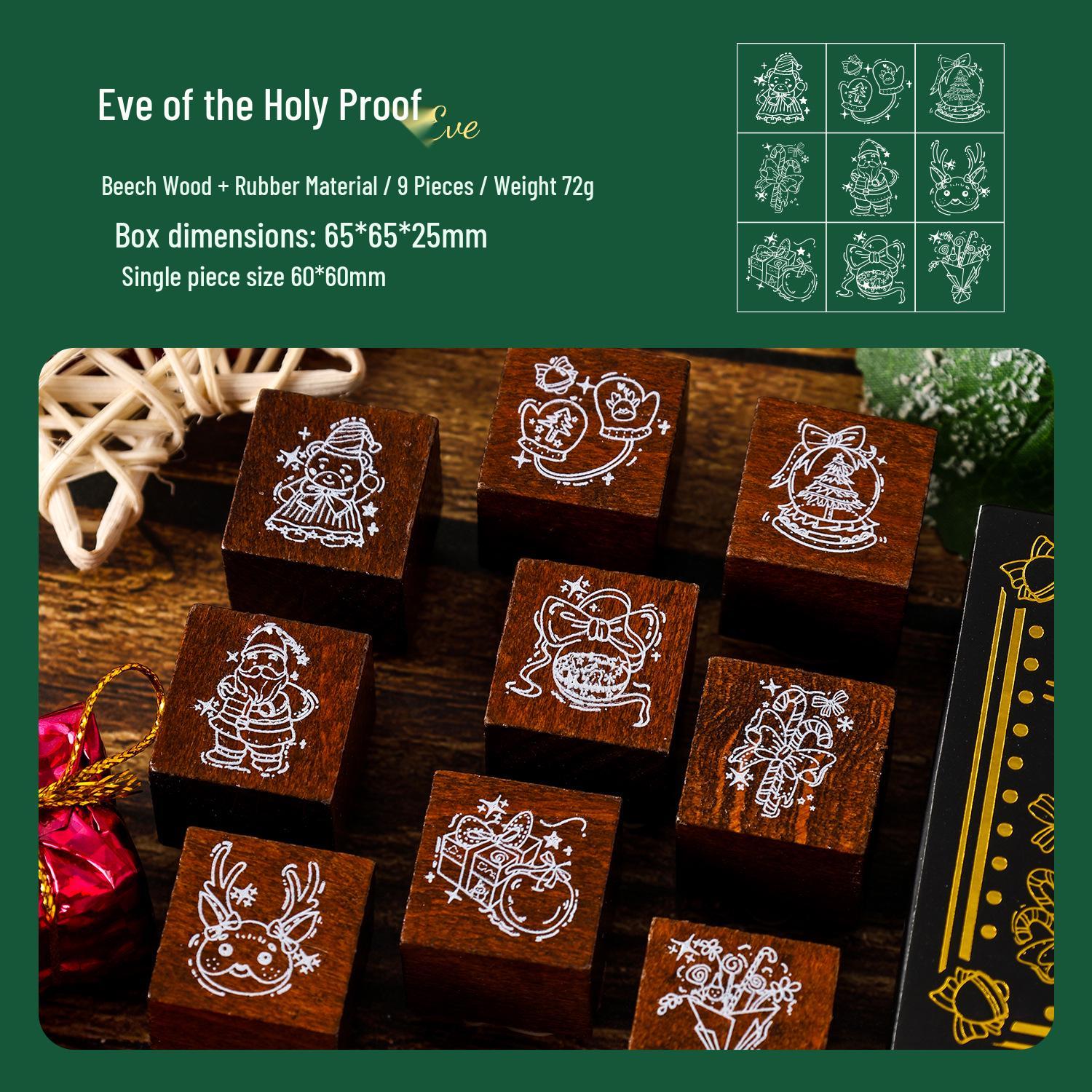 

Colorful Christmas Eve Wooden Stamp Set - Holiday Theme DIY Journaling Stamps