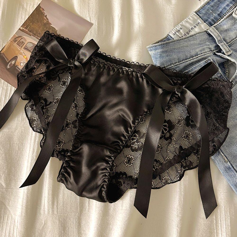 Ribbon Lace Bow Underwear Cotton Crotch Women Briefs Temptation Low-Waist Panties Lady