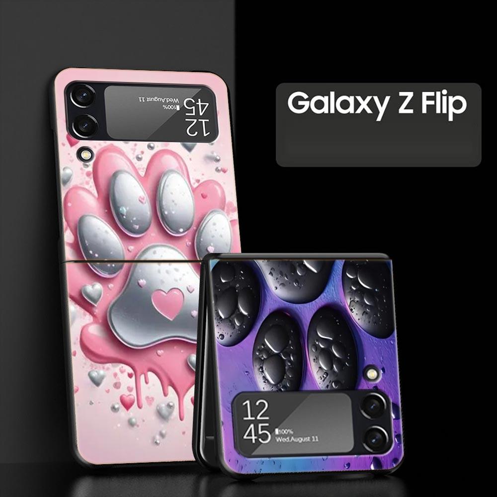 Og Paw Print Aesthetics Hard PC Phone Case For Samsung Galaxy Z Flip 7 6 5 4 Black Cover For Galaxy Z Flip 3 Foldable Fundas Bag
