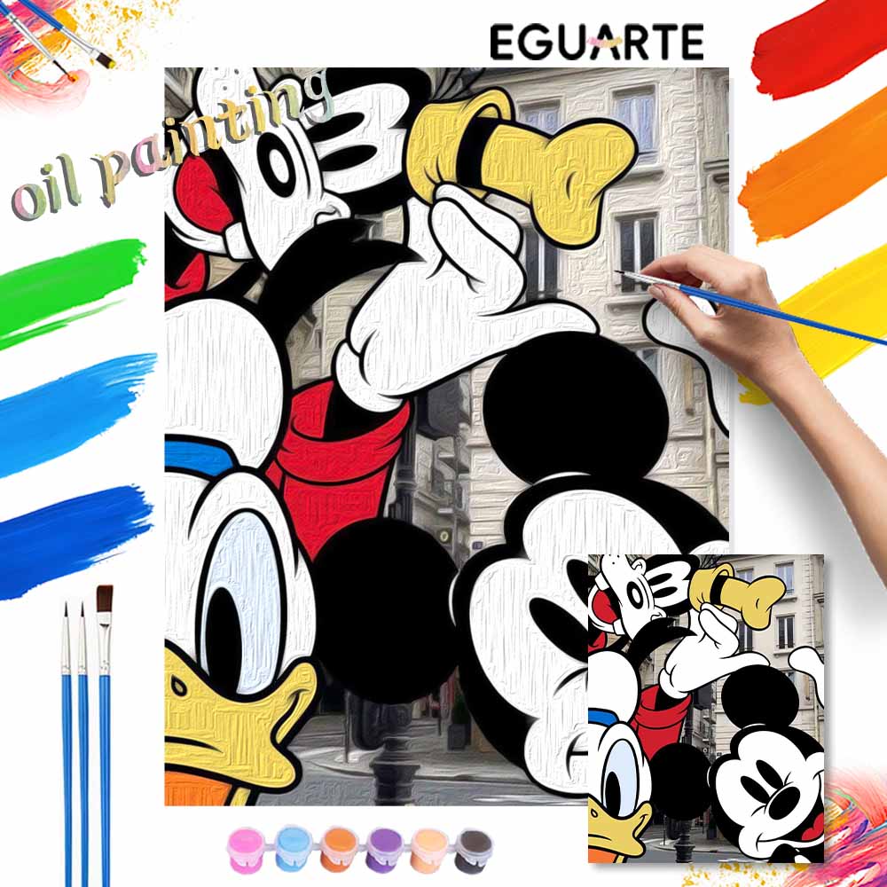 Disney Mickey Mouse Donald Duck digital oil painting diy coloring handpainted filling home decoration gift, classic anime wall art decor