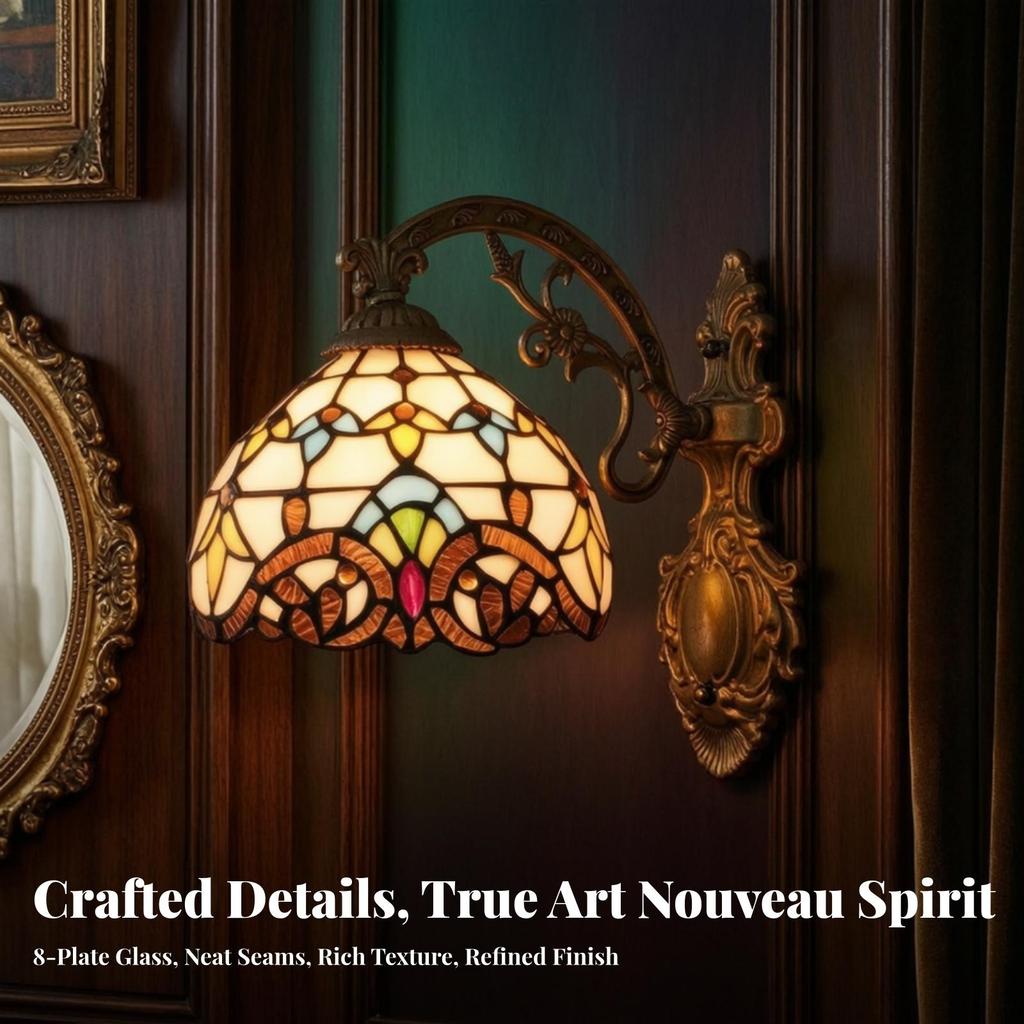 Tiffany Wall Sconce Antique Lamp with Stained-Glass Shade