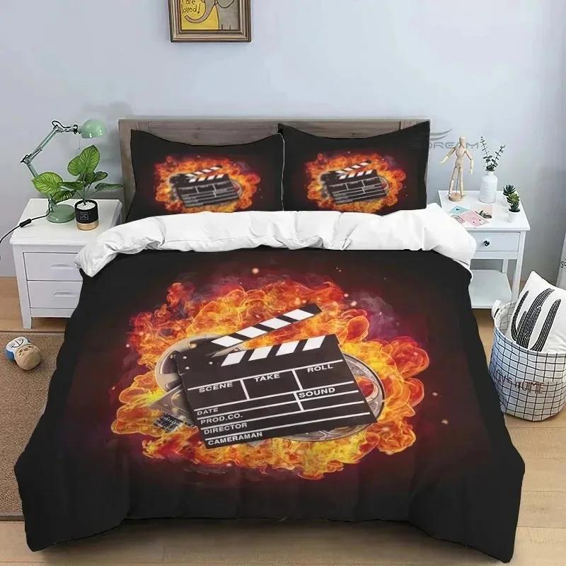 Movie Film Clap Board Patterns Comforter Bedding Set,Duvet Cover Bed Set Quilt Cover Pillowcase,King Queen Size Bedding Set