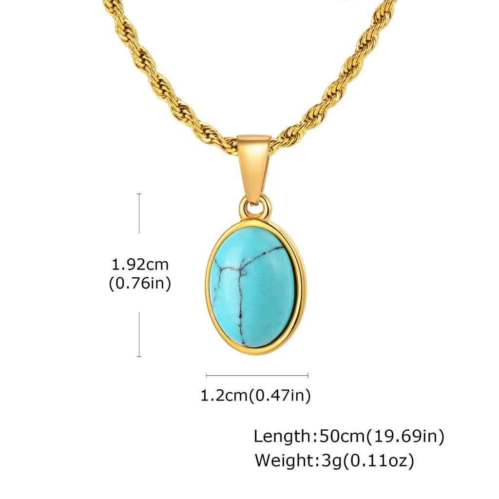 Trendy Natural Oval Necklace for Men Boys,Waterproof Small Natural Stone Geometric Pendant,Energy Magnetic Field Jewelry Gift