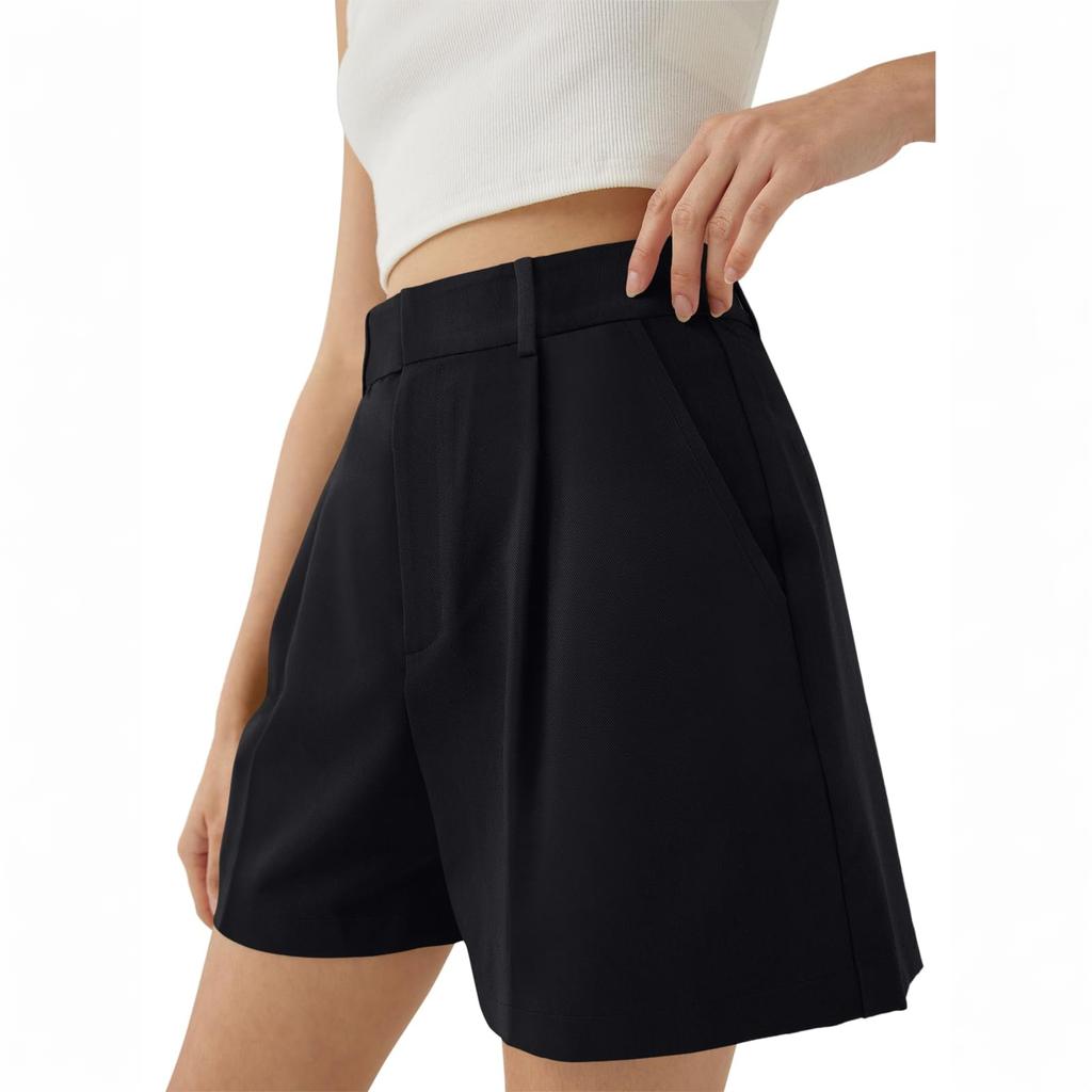 High Waist Wide Leg Shorts for Women Tailored Fit Pleated Front Belt Loops Casual Summer Bottoms with Side Pockets