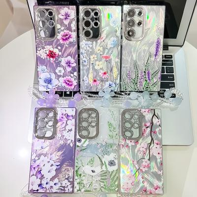 Étui de téléphone portable Samsung S25 Ultra Film pour objectif floral S24 Tout compris Nouveau A56 Étui de protection avec bracelet