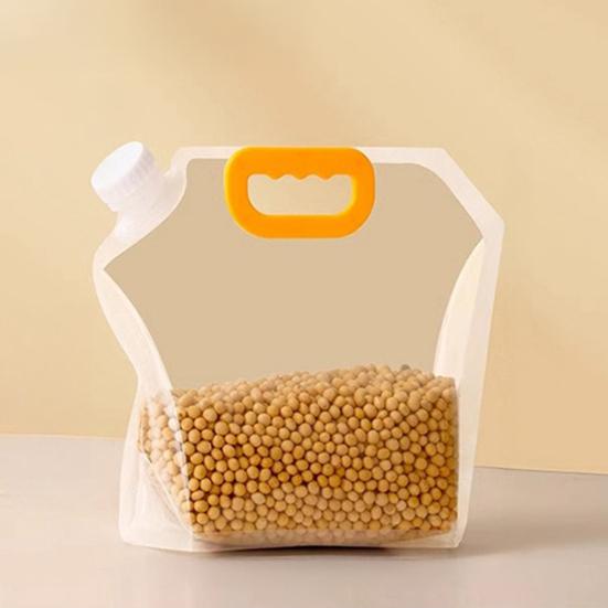 Airtight Food Storage Bag with Lid Freestanding Rice Storage Pouch Sealed Reusable Grain Storage Bag for Flour Beans Kitchen Cabinet Pantry