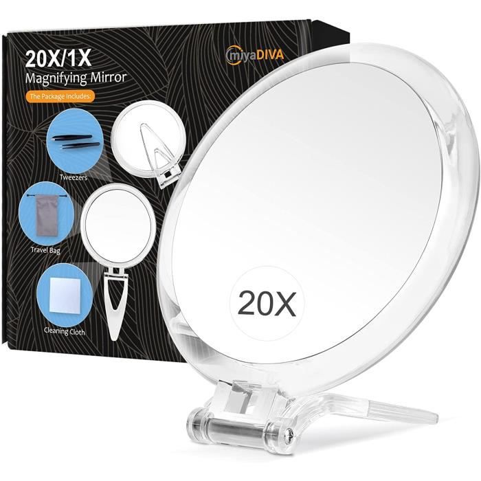 Miroir De Poche - Grossissant X 20 Petit Femmes 15 Cm Voyage Portable Pliable Double Face Parfait Une Application