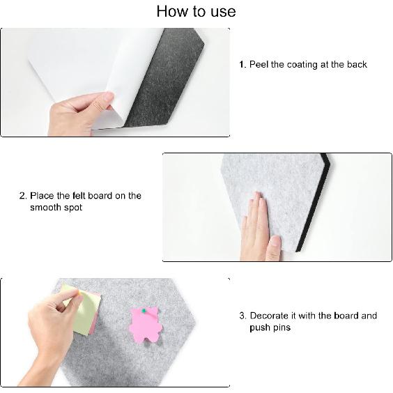 Tikea Hexagon Felt Bulletin Board, 6Pcs Large Pin Boards 11.8 x 10.2 x 0.5IN Self Adhesive Photos Memo Notice Felt Board Tiles for Wall Office Home