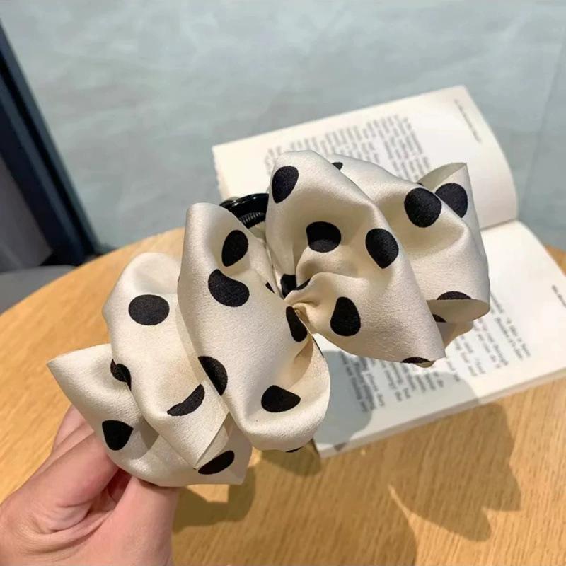 

Заколки-краб с большим бантом в горошек для женщин, элегантные заколки-хвосты с бантом, аксессуары для головных уборов, двухсторонние заколки в виде акулы белый