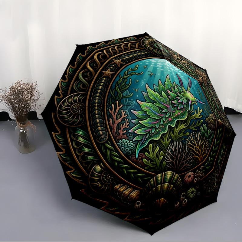 Oceanic Serenity pattern umbrella, portable and foldable design, 8 ribs, a casual accessory for Halloween, Christmas, and birthday gifts.