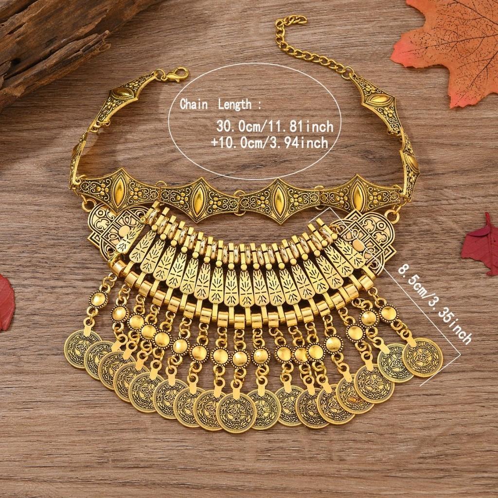 Etnisk Vintage Bohemisk Lång Mynt Halsband Med Tofs Mynt Hänge Design För Kvinnor