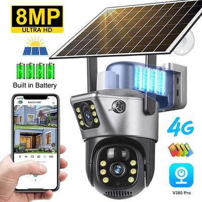 Original 8MP 4K 4G Sim Solar Camera Dual Lens Wifi Outdoor Waterproof Battery IP Cameras PIR Night Vision CCTV Security Protection