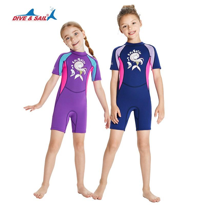 Children's Diving Suit 2.5MM One-piece Short-sleeved Warm Girls 'swimsuit Cold-proof Surfing