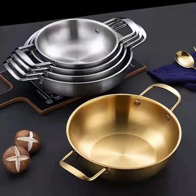 18-22cm Stainless Steel Durable Saucepan with Double Ear Spanish Paella Cooking Pot Seafood Frying Pan Kitchen Cookware Utensils