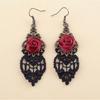 Halloween Vintage Gothic Vampire Red Rose Flower Lace Drop Dangle Hook Earrings