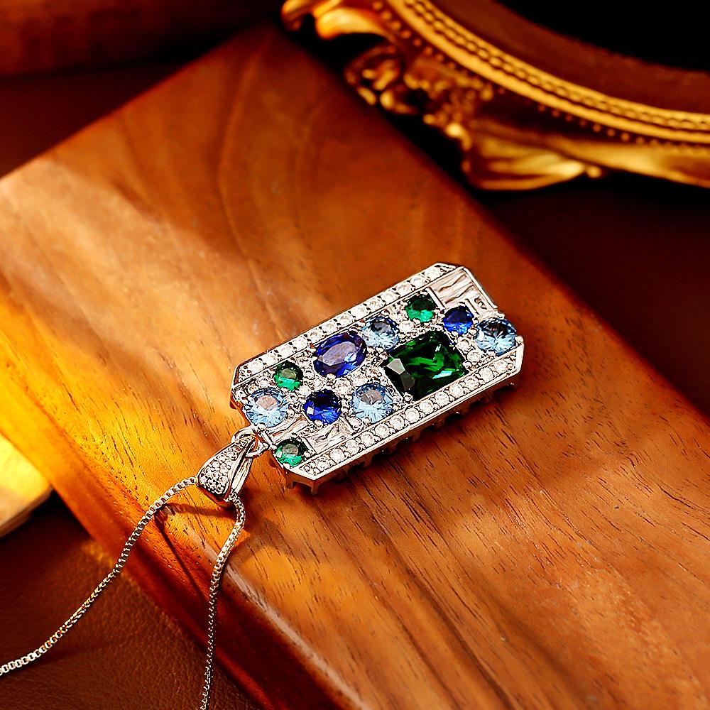 Vintage Colorful Zircon Pendant Necklace Luxury Crystal Choker Chain Jewelry Gift