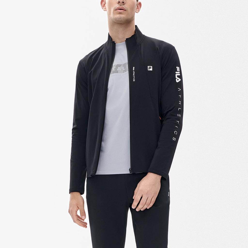 FILA Letter Logo Print Fitness Knit Jacket Men Jacket Deep-Black A11M331501A-BK