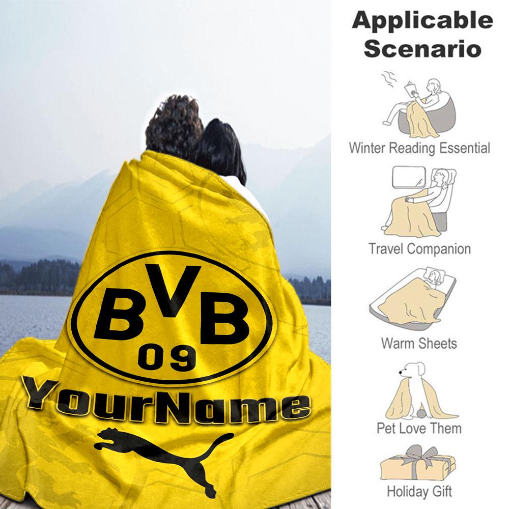 Borussia Dortmund Personalized Name Blanket Lightweight Personalized Blanket Soft & Cozy Perfect for Nap Sofa Livingroom Bedding All-Season Use
